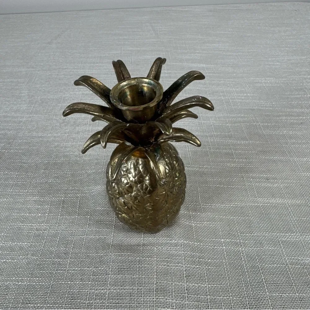 Vintage Brass Pineapple Candlestick Holder Hollywood Regency Tropical Decor